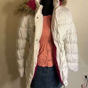 Dollhouse White Puffer Jacket with Faux Fur Trim